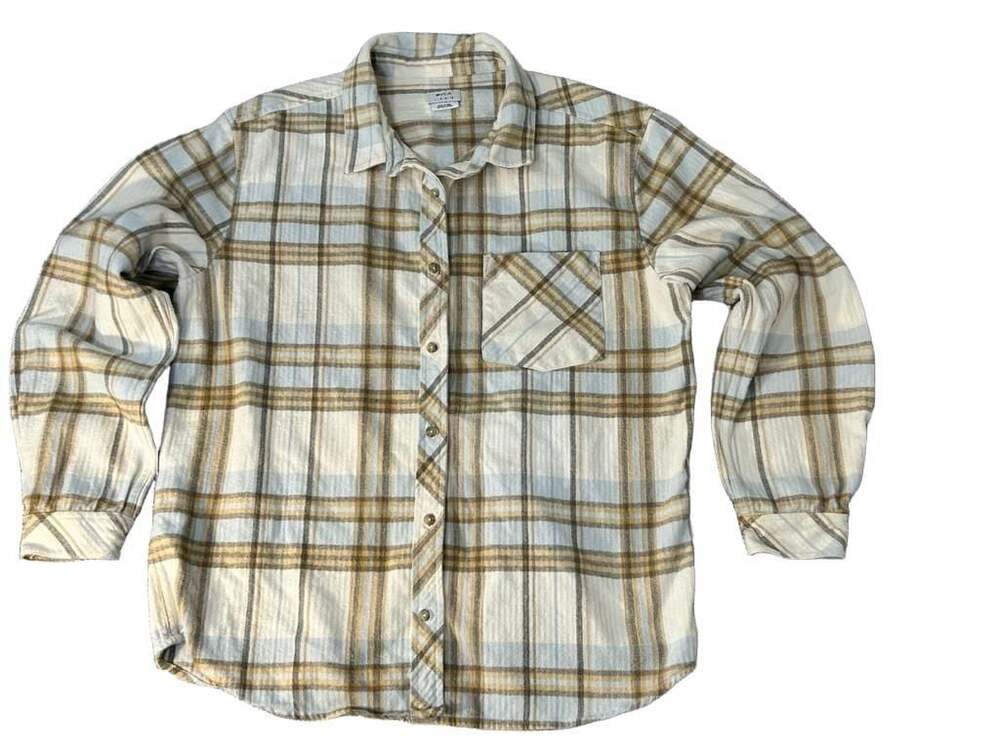 NWOT RVCA Long Sleeve Flannel Latte Plaid Button Down Shirt L